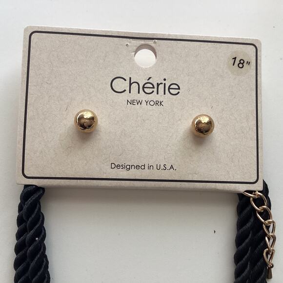 1802 NWT CHERIE NY Black Rope Tri-tone Pendant Craft Necklace Set with Earrings - Picture 2 of 3